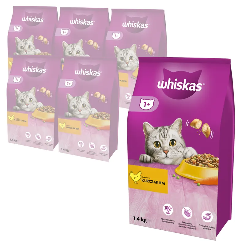 Whiskas Adult 6x1,4kg Sucha Karma Pełnoporcjowa Dla Dorosłych Kotów Z Kurczakiem Tani