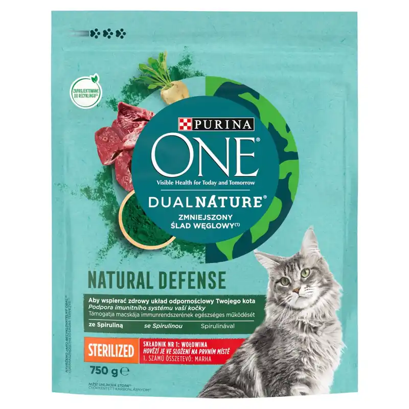 Purina One Dual Nature Natural Defense Sterilized Karma Dla Kotów Sterylizowanych Z Wołowiną 750g Popularny