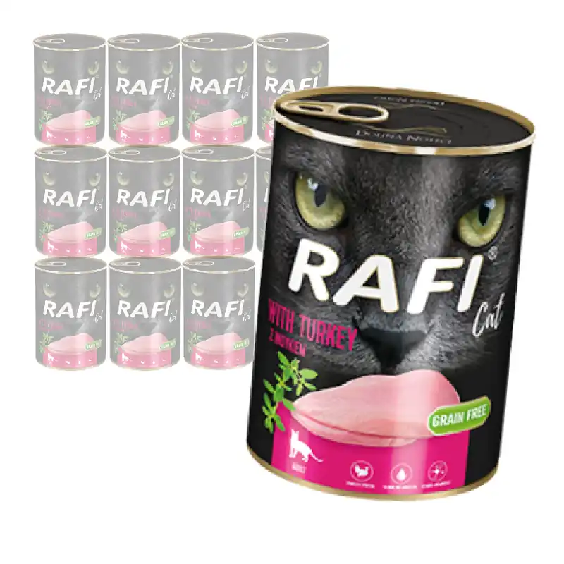 Dodaj do koszyka Rafi Cat Adult Bezzbożowa Mokra Karma Dla Kota Z Indykiem 12x400g