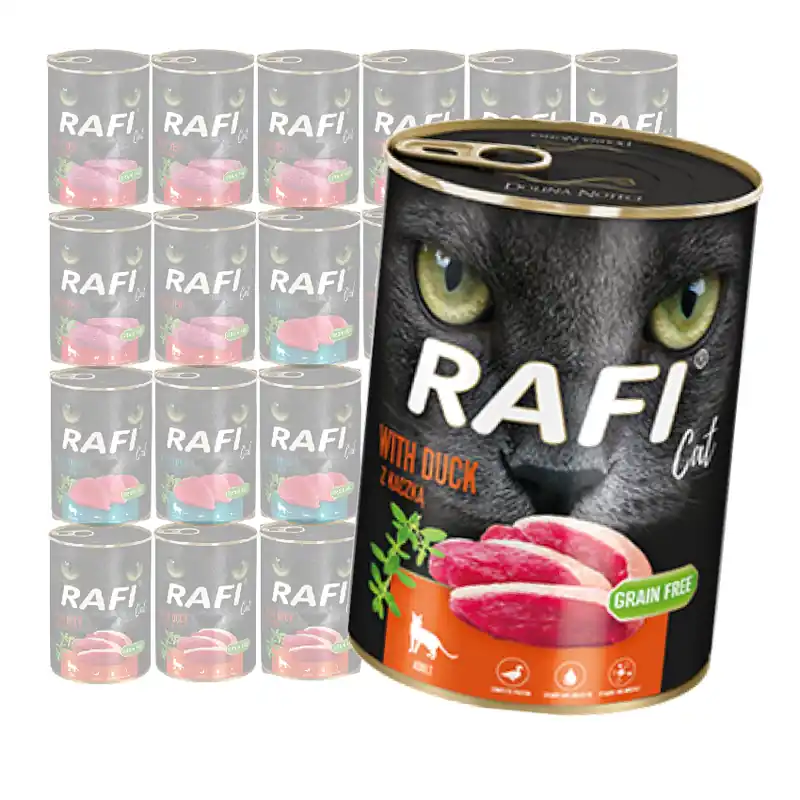 Oferta czasowa Rafi Cat Adult Bezzbożowa Mokra Karma Dla Kota Mix Smaków 24x400g Kaczka Tuńczyk Cielęcina