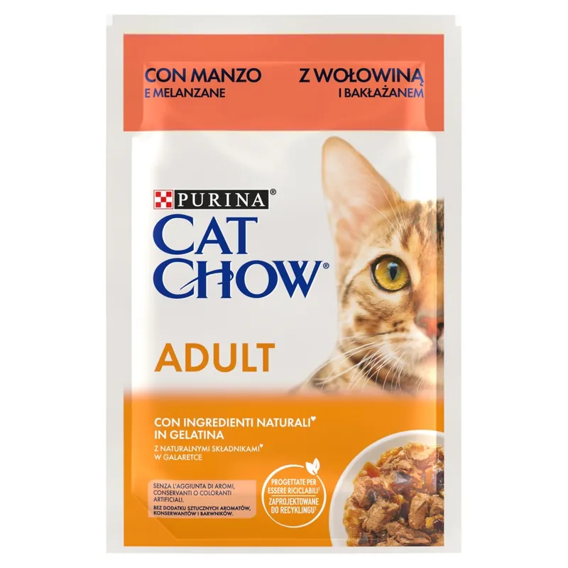 Ekspresowa dostawa Purina Cat Chow Adult 85g Mokra Karma Dla Kota z Wołowiną i Bakłażanem w Galaretce