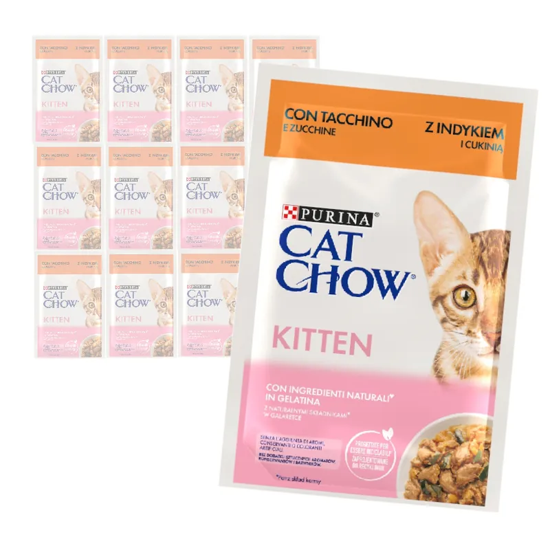 Bezpieczna płatność Purina Cat Chow Kitten 12x85g Mokra Karma Dla Kociąt z Indykiem i Cukinią w Galaretce