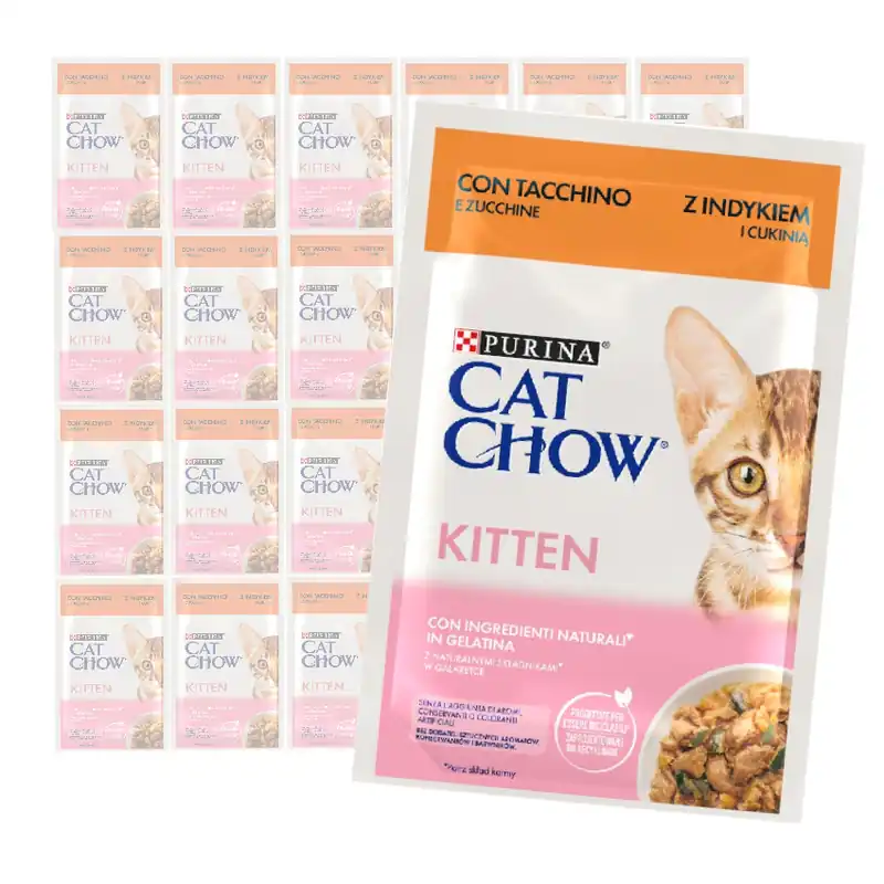 Zniżka Purina Cat Chow Kitten 24x85g Mokra Karma Dla Kociąt z Indykiem i Cukinią w Galaretce