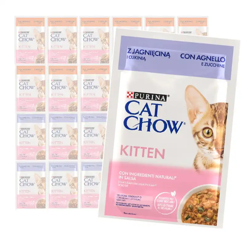 Purina Cat Chow Kitten 24x85g Mokra Karma Dla Kociąt z Jagnięciną w Sosie i Indykiem w Galaretce Bezpieczna płatność