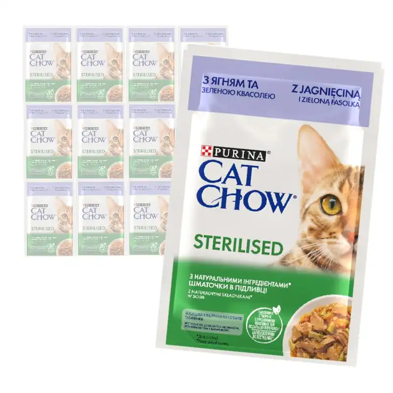 Purina Cat Chow Sterilised 12x85g Mokra Karma Dla Kota z Jagnięciną i Zieloną Fasolką w Sosie Szybka dostawa