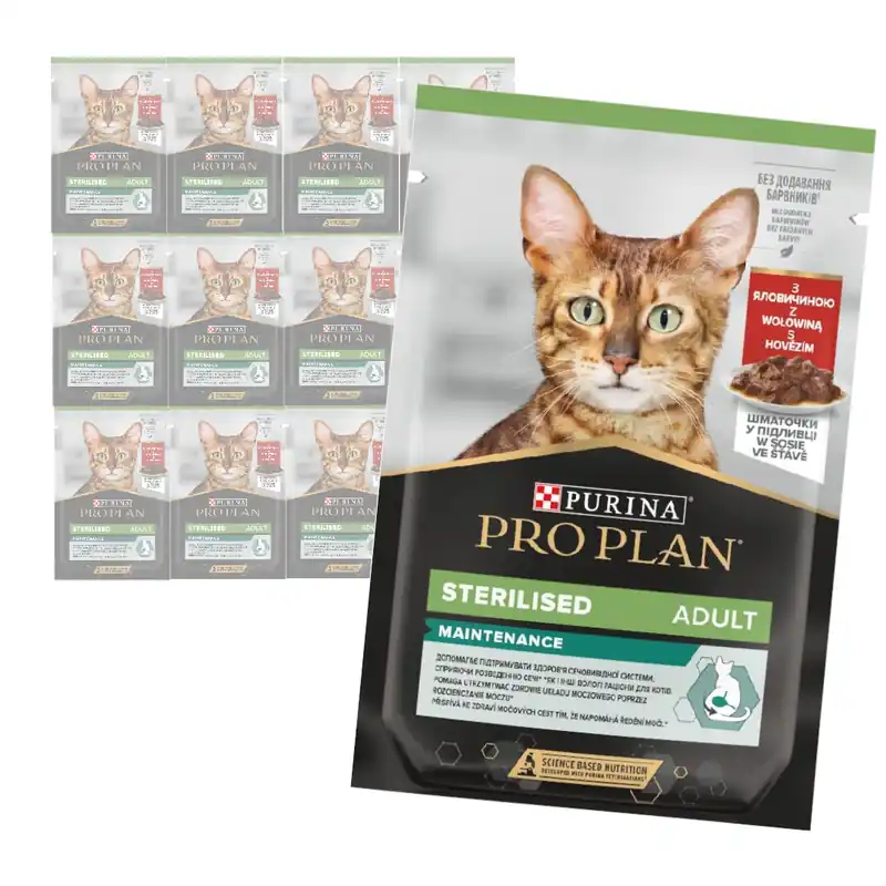 Purina Pro Plan Adult Sterilised Maintenance 12x85g Mokra Karma Dla Kota z Wołowiną w Sosie Super okazja
