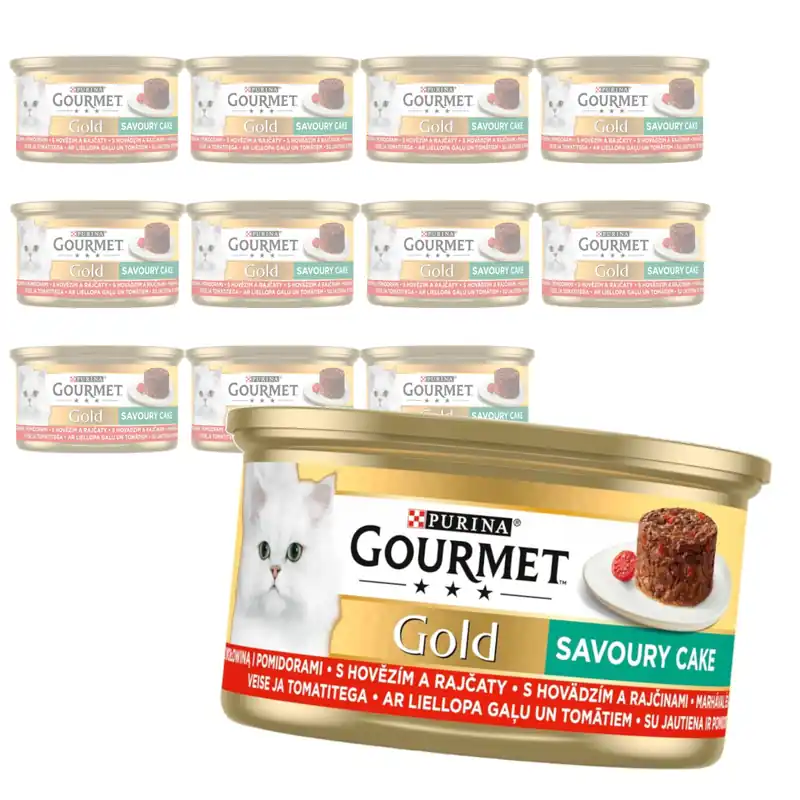 Nie przegap Purina Gourmet Gold z Wołowiną i Pomidorami 12x85g Mokra Karma Dla Kota Savoury Cake