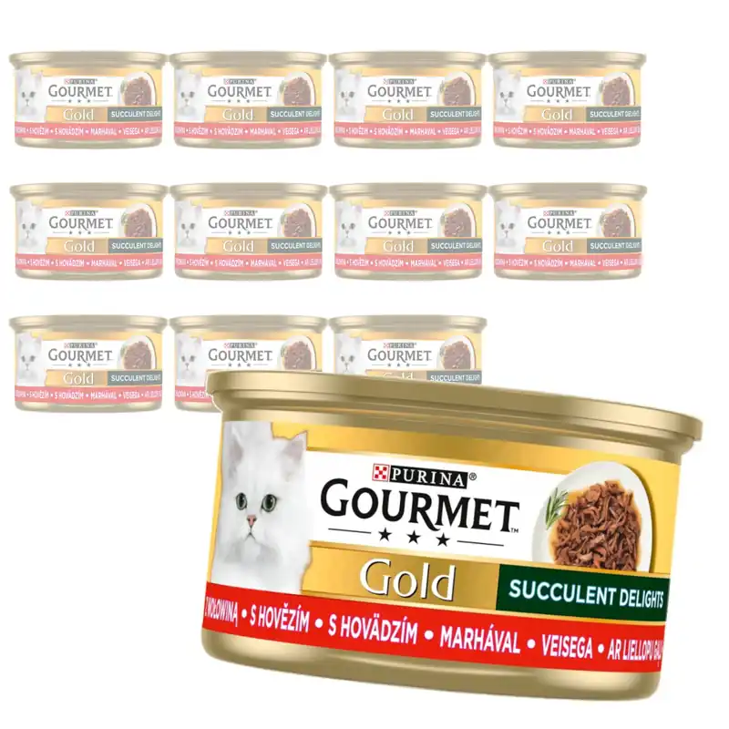 Purina Gourmet Gold z Wołowiną 12x85g Mokra Karma Dla Kota Succulent Delights Promocja