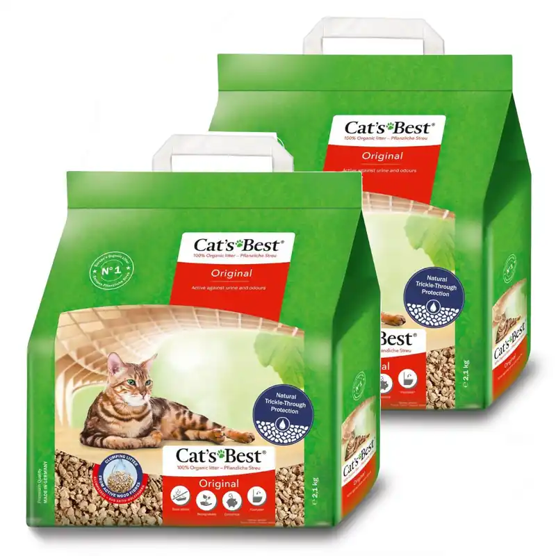 Hit sprzedaży Cat‘s Best Original 2x5L Żwirek Drewniany Dla Kota Zbrylający i Pochłaniający Zapachy