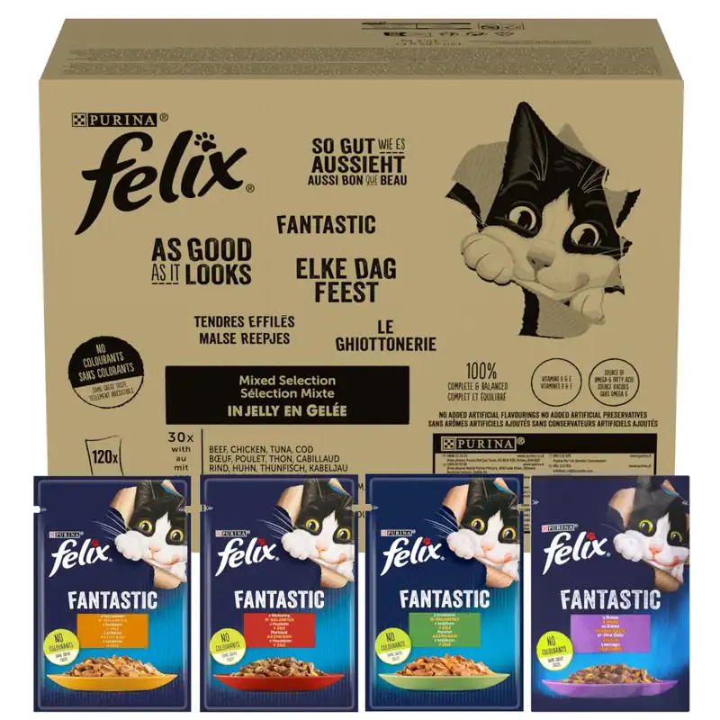 Wyjątkowa oferta Felix Fantastic Karma Dla Kotów Wiejskie Smaki W Galaretce 120x85g Wołowina Kurczak Jagnięcina Królik