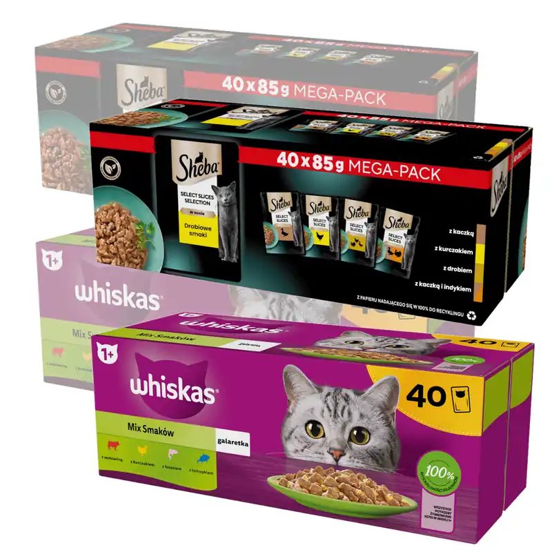 Obniżka ceny Sheba Selection In Sauce 80x85g + Whiskas Adult w Galaretce 80x85g Mokra Karma Dla Kota Drobiowe i Rybne Smaki
