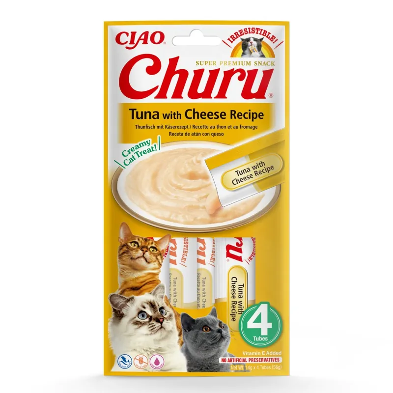 Inaba Cat Churu Tuna With Cheese 4x14g (56g) Kremowy Przysmak Dla Kota Pasta Z Tuńczykiem I Serem Kup teraz