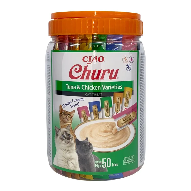 Szybka wysyłka Inaba Cat Churu 50x14g (700g) Kremowy Przysmak Dla Kota Pasta Mix Z Tuńczykiem I Kurczakiem