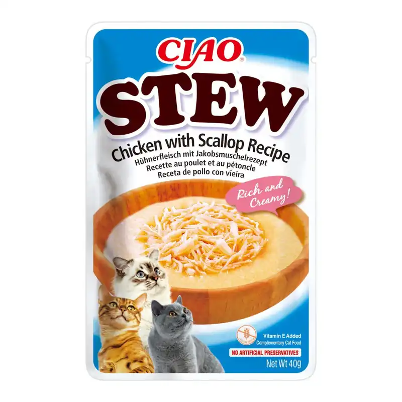 Inaba Cat Ciao Stew 40g Uzupełniająca Karma Dla Kota Potrawka z Kurczakiem i Przegrzebkami Najlepsza cena