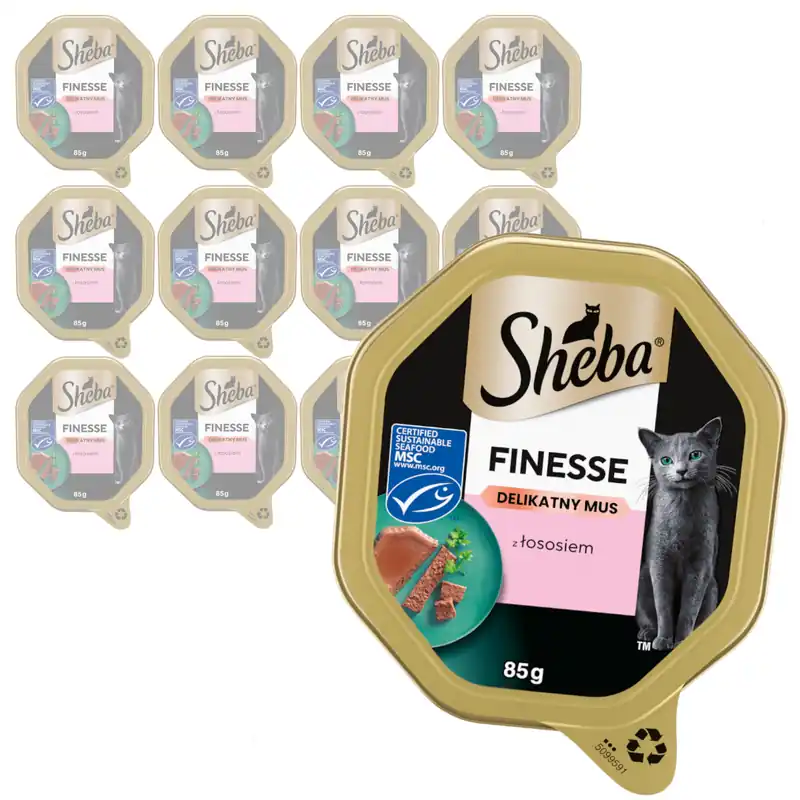 Popularny Sheba Finesse Tacka 12x85g Mokra Karma Pełnoporcjowa Dla Kota Z Łososiem W Musie