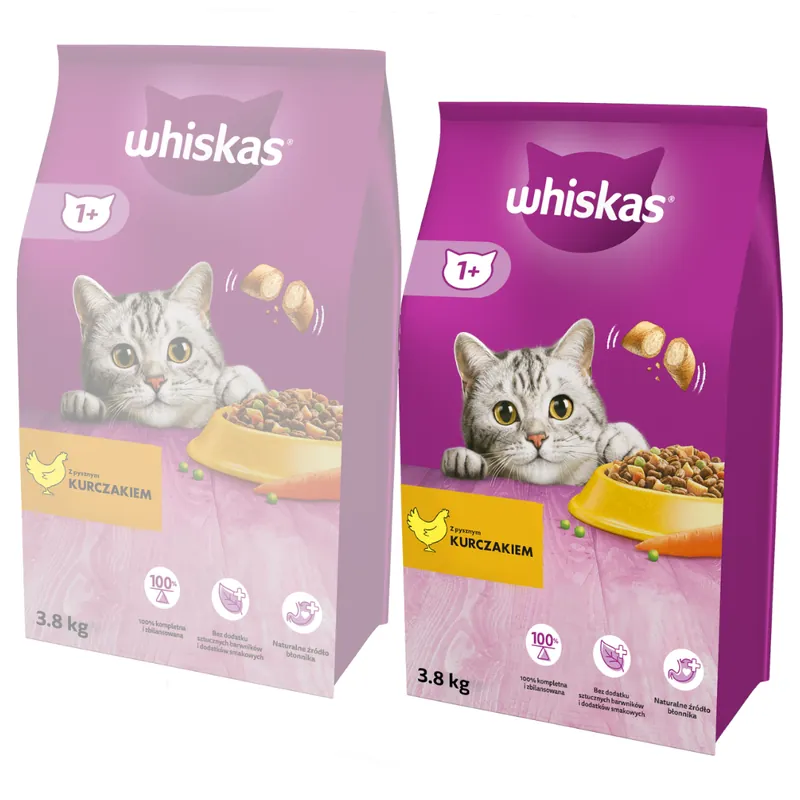 WHISKAS Adult 2x3,8kg z Kurczakiem Sucha Karma Pełnoporcjowa Dla Dorosłych Kotów Szybka wysyłka