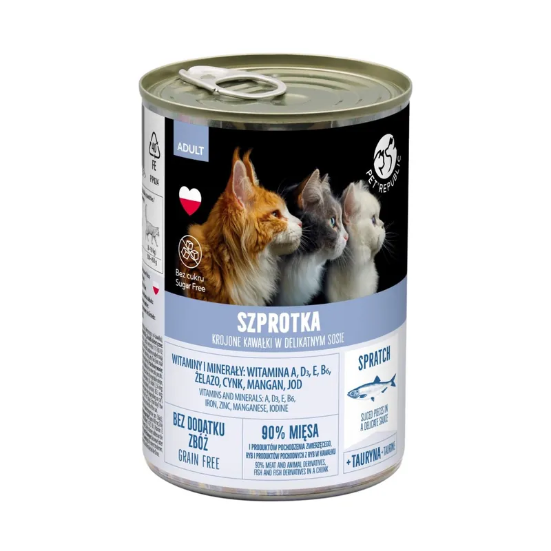 PetRepublic Bezzbożowa Mokra Karma Dla Kota 400g Kawałki W Sosie Ze Szprotką Wyjątkowa oferta