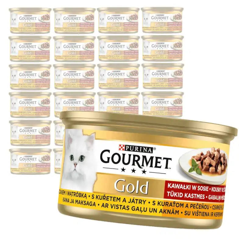 Najlepsza cena Purina Gourmet Gold z Kurczakiem i Wątróbką 24x85g Mokra Karma Dla Kota Kawałki w Sosie