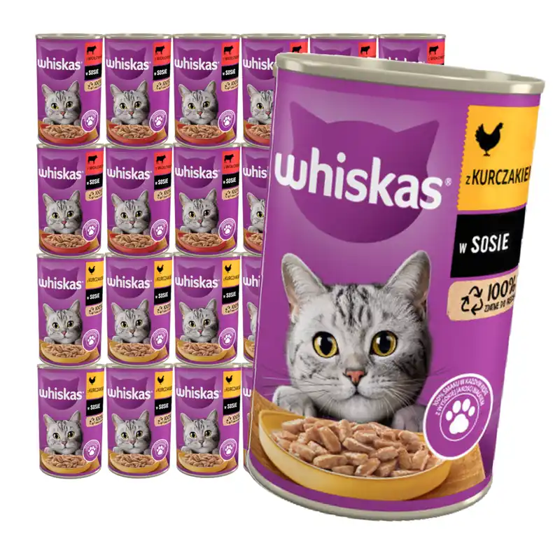 Hit cenowy Whiskas Adult Puszka 24x400g Mokra Karma W Sosie Dla Dorosłych Kotów Kurczak Wołowina