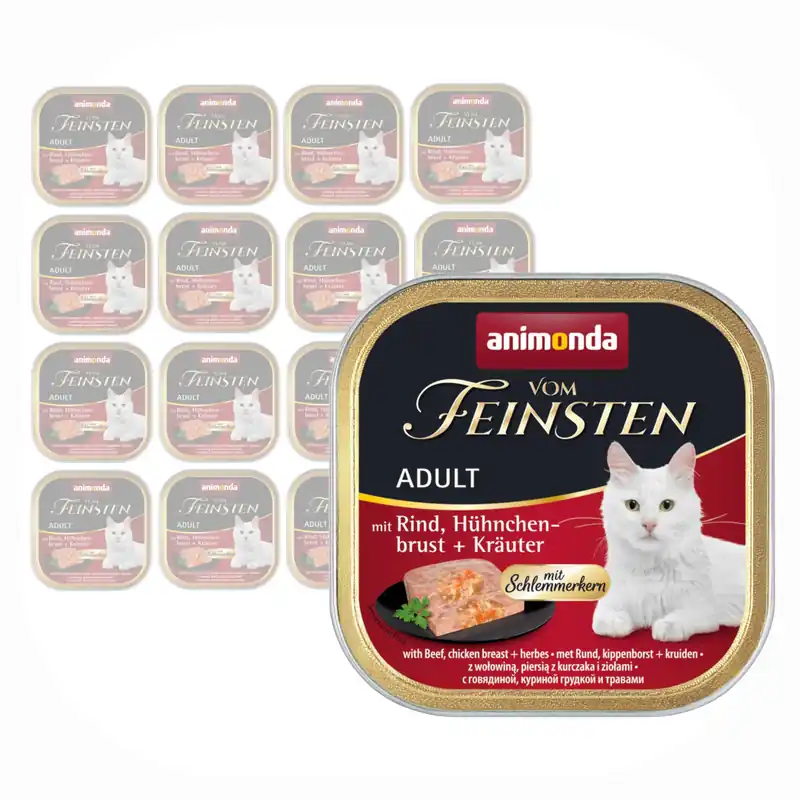 Łatwy zwrot Animonda Vom Feinsten Adult 16x100g Mokra Karma dla Kota z Wołowiną Piersią Kurczaka i Ziołami