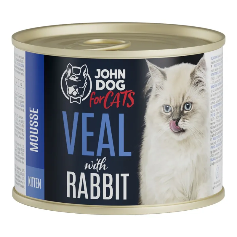 John Dog for Cats Mus Cielęcina z Królikiem 200g Bezzbożowa Mokra Karma Dla Kociąt Darmowy zwrot
