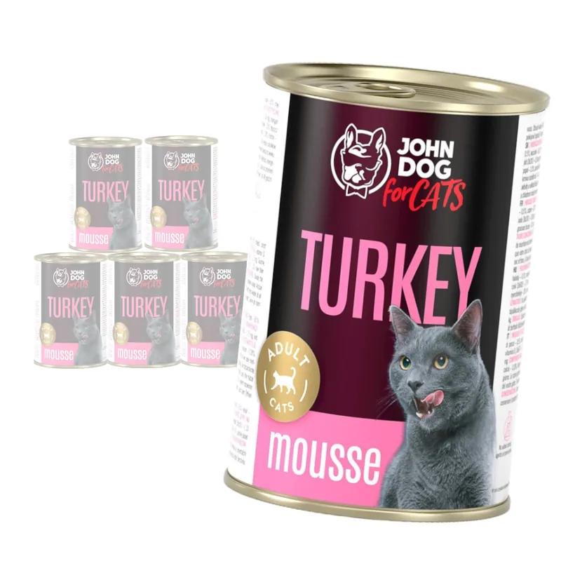 Nowy John Dog for Cats Mus z Indykiem 6x400g Bezzbożowa Mokra Karma Dla Kota