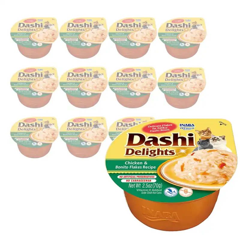 Inaba Cat Dashi Delights 12x70g Uzupełniająca Karma Dla Kota Bulion z Kurczakiem i Płatkami Bonito Szybka dostawa