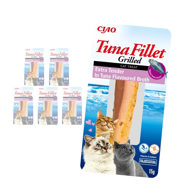 Szybka dostawa Inaba Ciao Extra Tender In Tuna 6x15g Naturalny Przysmak Dla Kota Grilowany Filet z Tuńczyka W Ekstra Delikatnym Bulionie
