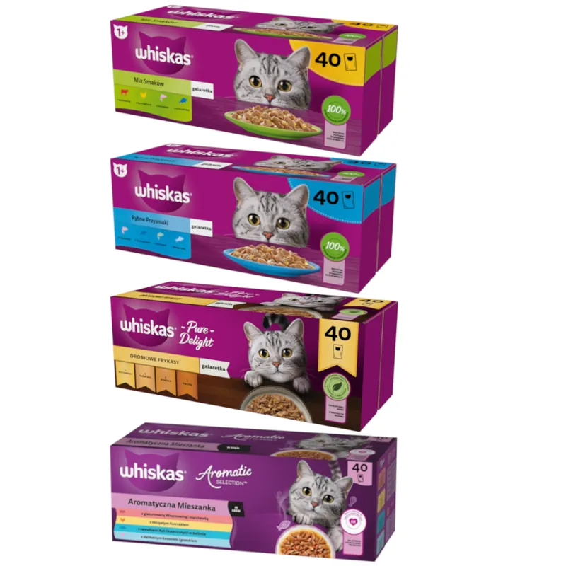 Whiskas Adult 160x85g Mokra Karma Dla Dorosłego Kota Mix Smaków W Sosie I W Galaretce Popularny