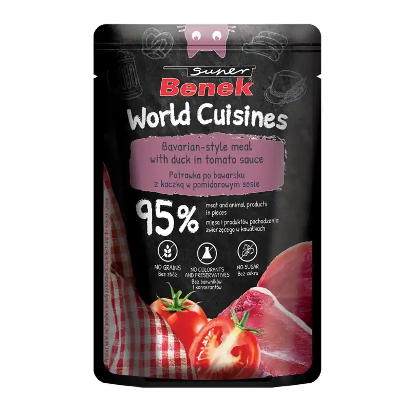 Nie przegap Super Benek World Cuisines 100g Mokra Karma Dla Kota Potrawka po Bawarsku z Kaczką w Pomidorowym Sosie