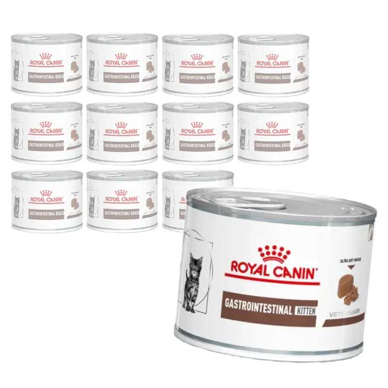 Ostatnie sztuki Royal Canin Veterinary Gastrointestinal 12x195g Mokra Karma Dla Kociąt Z Wrażliwym Układem Pokarmowym Mus