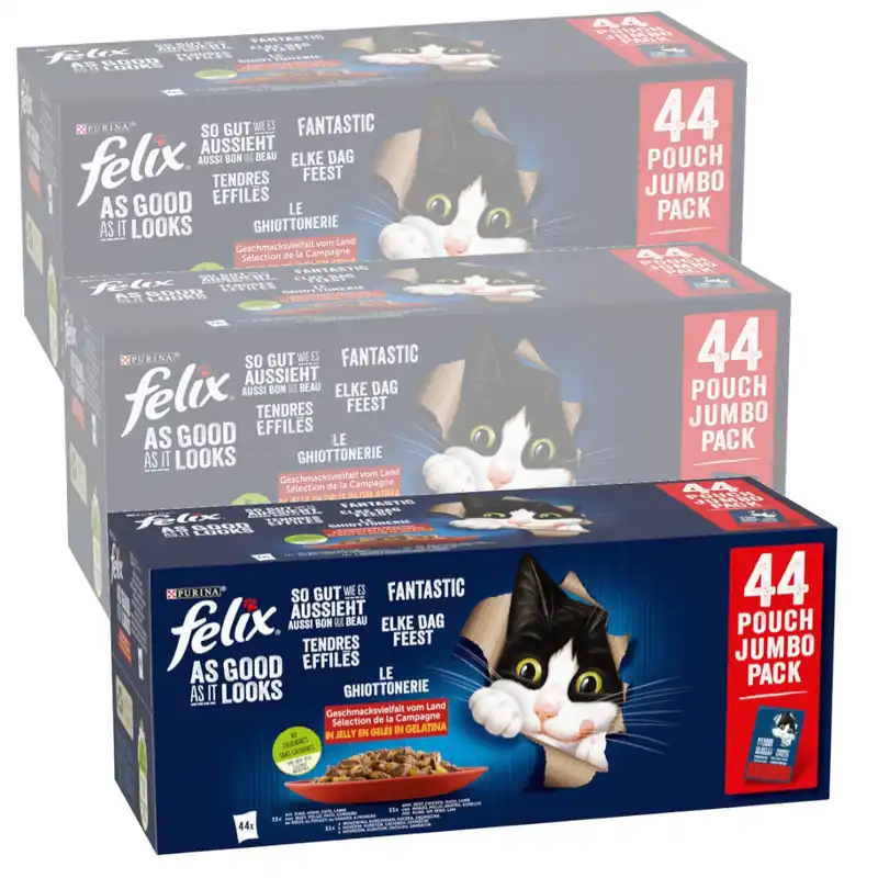 Felix Fantastic Mokra Karma Dla Kota Wiejskie Smaki W Galaretce 11,22kg (132x85g) Wołowina Kurczak Kaczka Jagnięcina Najlepsza cena