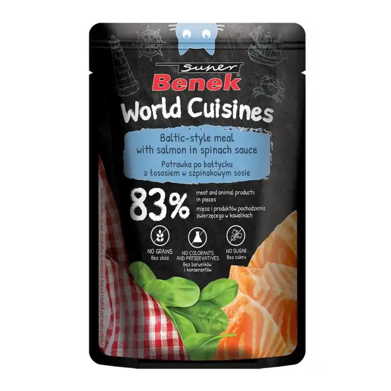 Super Benek World Cuisines 100g Mokra Karma Dla Kota Potrawka po Bałtycku z Łososiem w Szpinakowym Sosie Do wyczerpania zapasów