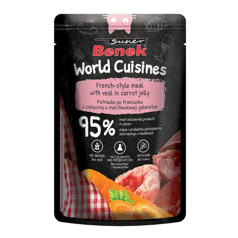 Nowość Super Benek World Cuisines 100g Mokra Karma Dla Kota Potrawka po Francusku z Cielęciną w Marchewkowej Galaretce