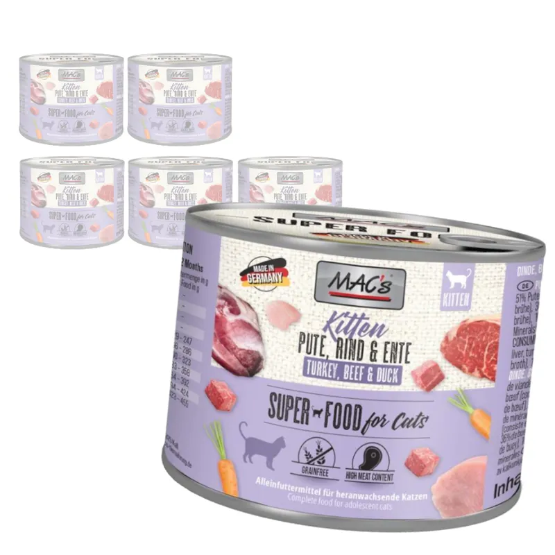 MAC‘s Kitten Mokra Karma Dla Kociąt Indyk Wołowina Kaczka 6x200g Wyprzedaż