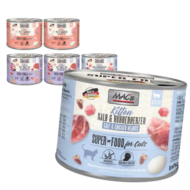 MAC‘s Kitten Mokra Karma Dla Kociąt Mix Smaków 6x200g Cielęcina Indyk Wołowina Popularny