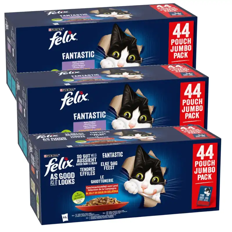 Premium Felix Fantastic Wiejskie Smaki i Wybór Smaków 132x85g Mokra Karma Dla Kotów Mix smaków W Galaretce