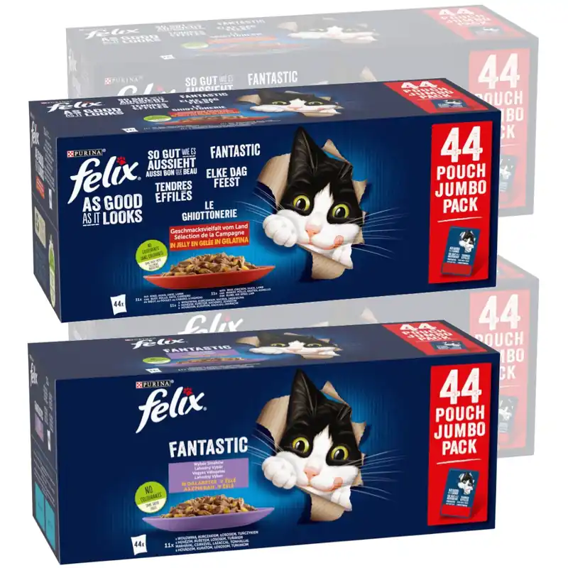 Nowość Felix Fantastic Wiejskie Smaki i Wybór Smaków 176x85g Mokra Karma Dla Kotów Mix smaków W Galaretce