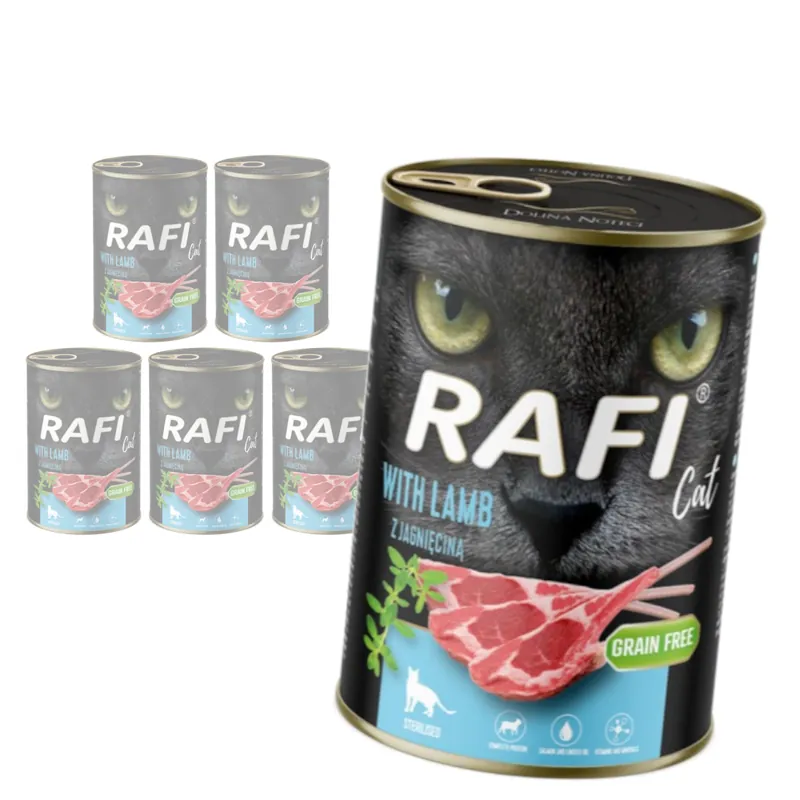 Ostatnie sztuki Rafi Cat Adult 6x400g Bezzbożowa Mokra Karma Dla Kotów Sterylizowanych Z Jagnięciną