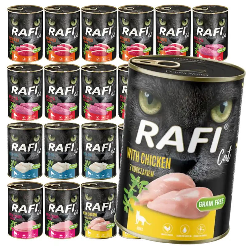 Szybka wysyłka Rafi Cat Adult 24x400g Bezzbożowa Mokra Karma Dla Kota Mix 5 Smaków