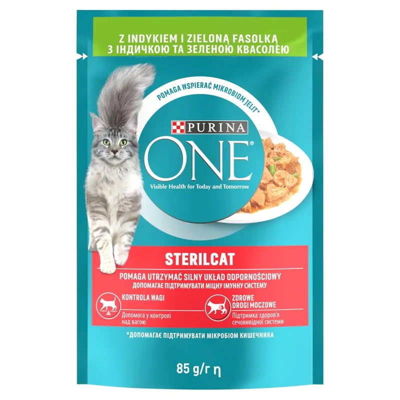 Nowość Purina One Sterilcat 85g Mokra Karma Dla Kotów Sterylizowanych Z Indykiem I Zieloną Fasolką
