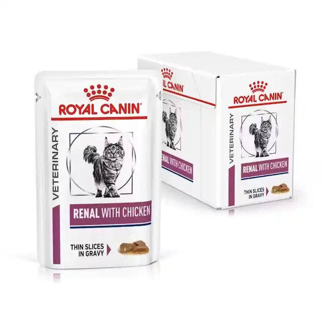 Nowy Royal Canin Veterinary Renal 12x85g Mokra Karma Z Kurczakiem W Sosie Dla Kotów Z Niewydolnością Nerek Zapobiega Powstawaniu Kamieni