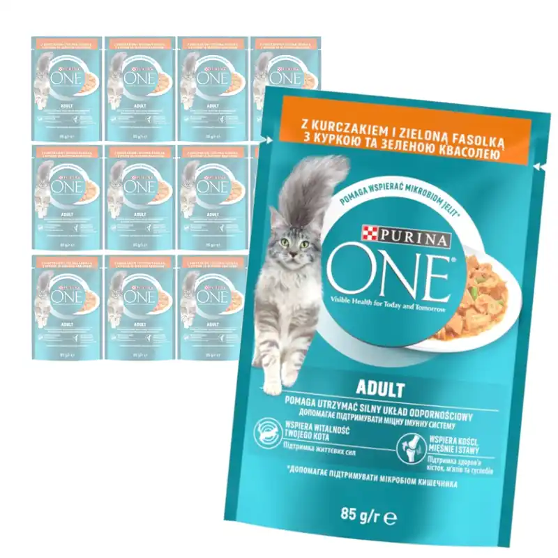Tani Purina One Adult 12x85g Mokra Karma Dla Kota Z Kurczakiem I Zieloną Fasolką