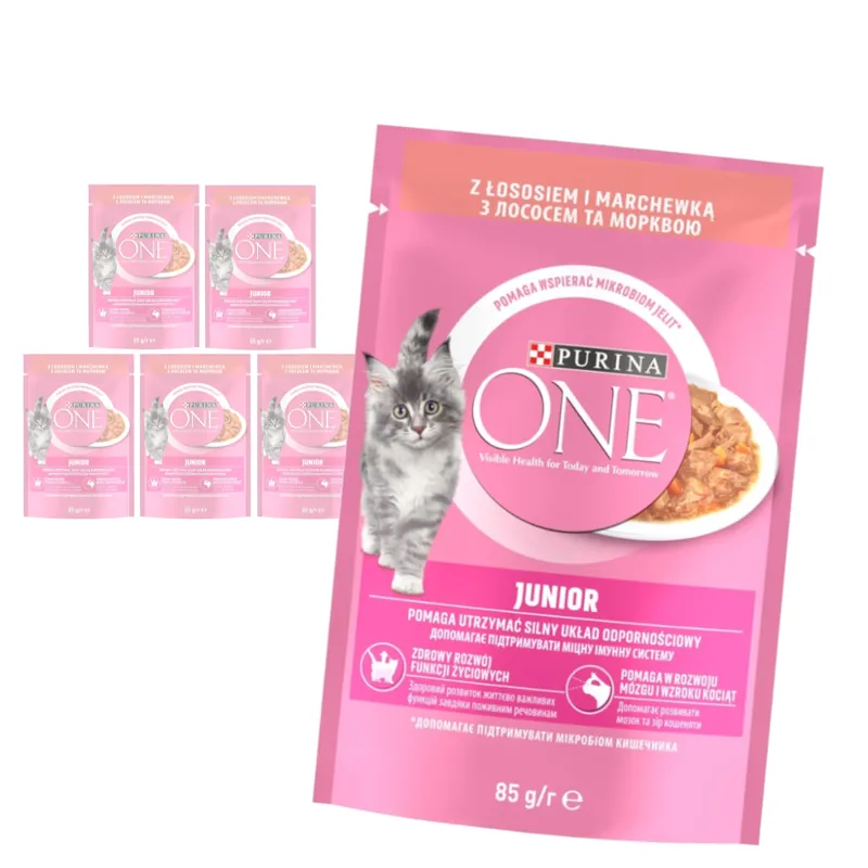 Purina One Junior 6x85g Mokra Karma Dla Kociąt Z Łososiem I Marchewką Tylko do końca tygodnia