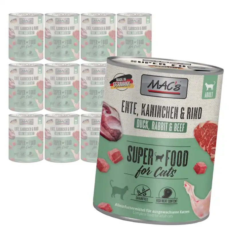 MAC‘s 12x800g Bezzbożowa Mokra Karma Dla Kota Kaczka Królik Wołowina Najlepsza cena