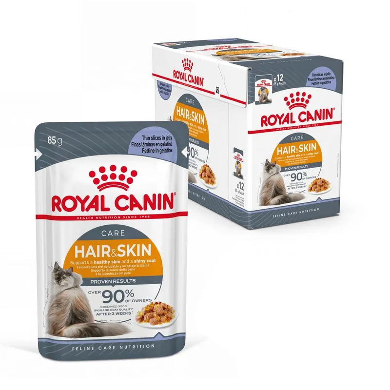 Royal Canin Hair & Skin 12x85g Mokra Karma Dla Kotów Dorosłych w Galaretce Zdrowa Skóra Piękna Sierść Tani