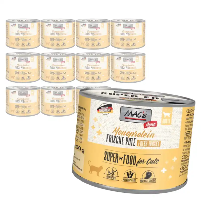 Nowość MAC‘s 12x200g Monoproteinowa Mokra Karma Dla Kota Indyk