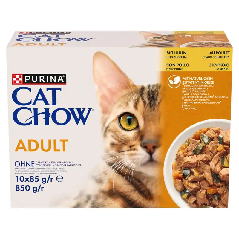 Purina Cat Chow Adult 10x85g Mokra Karma Dla Kotów Z Kurczakiem I Cukinią W Galaretce Ostatnia szansa