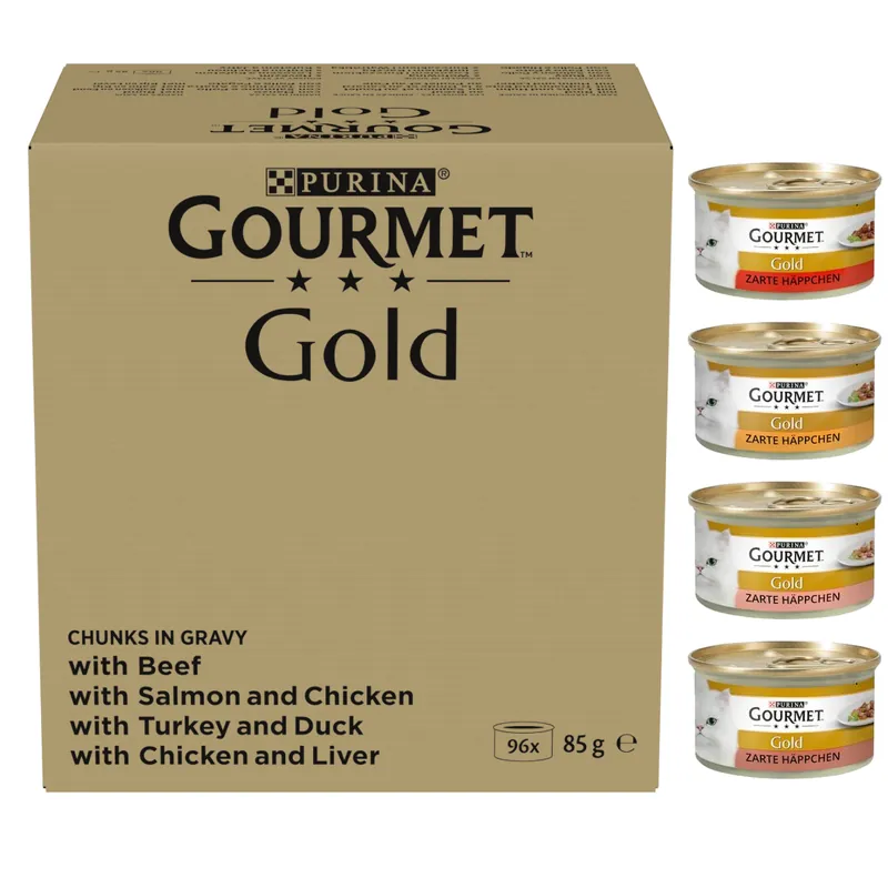 Purina Gourmet Gold 96x85g Mokra Karma dla Kota Mix Smaków w Sosie z Wołowiną Łososiem Indykiem Kurczakiem Szybka wysyłka