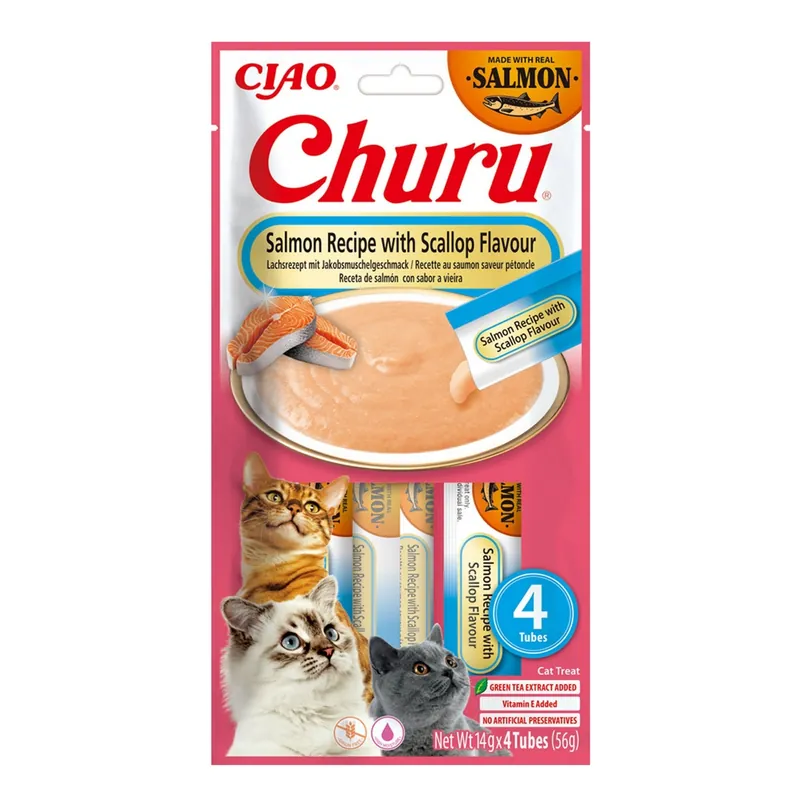 Inaba Cat Churu Salmon With Scallop Flavour 4x14g (56g) Kremowy Przysmak Dla Kota Pasta z Łososiem i Przegrzebkami Ostatnia szansa
